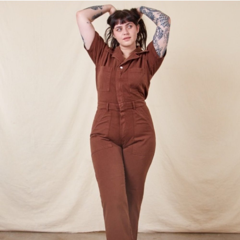BIG BUD PRESS Short Sleeve Jumpsuit in fudgesicle brown